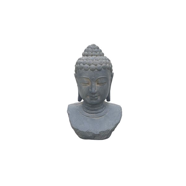 Statue de jardin à tête de bouddha Hi-Line Ltd en argile gris cendré intérieur/extérieur 23 po