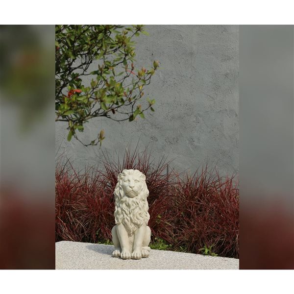 Statue de lion assis en argile blanc cassé Hi-Line Ltd pour intérieur et extérieur 28 po haut