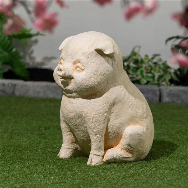 Hi-Line Gift Ltd 16-in Cream Clay Indoor/Outdoor Sitting Pig Statue