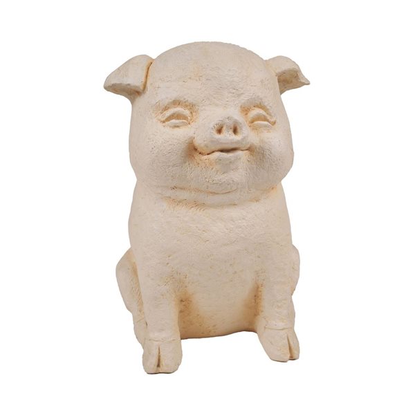 Statue de cochonnet assis Hi-Line Gift Ltd 16 po en argile crème pour l'intérieur et l'extérieur