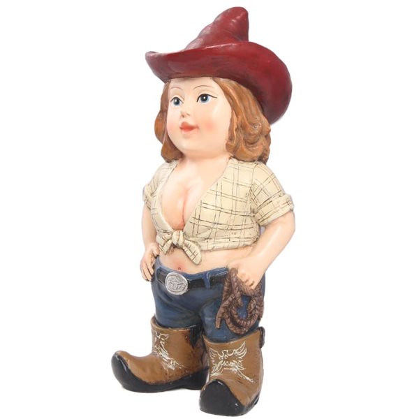 Hi-Line Gift Ltd 10-in Beige/Maroon/Blue Polyresin Woman Gnome