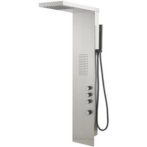 1-Jet Rainfall Shower Panel System with Waterfall Shower Head and Shower Wand in Brushed Nickel