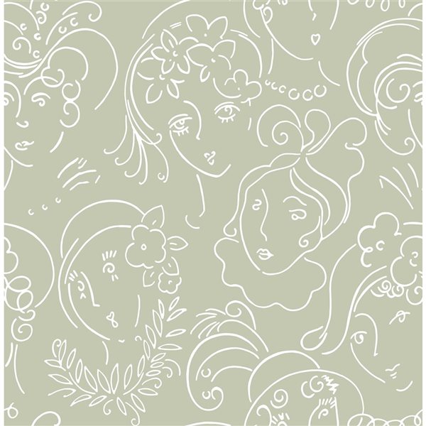 NuWallpaper Lovely Green Ladies Who Lunch Novelty Peel and Stick Wallpaper