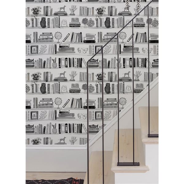 NuWallpaper Painterly Black Shelf Stories Novelty Peel and Stick Wallpaper