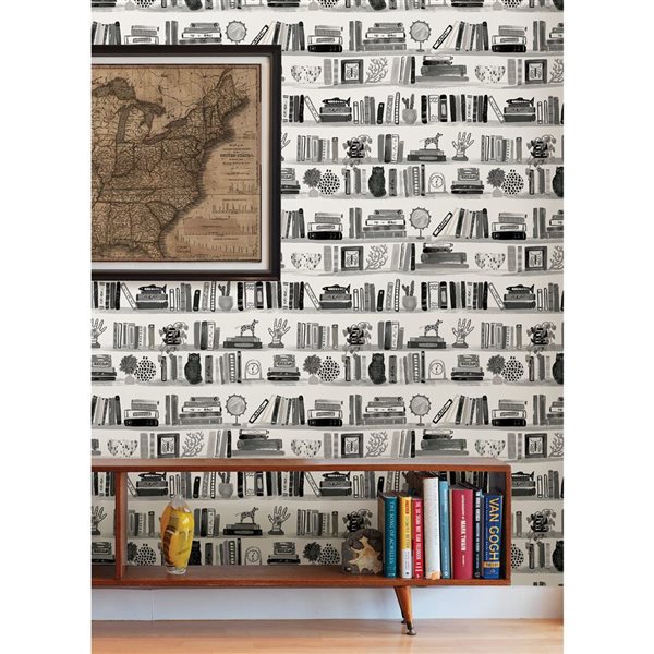 NuWallpaper Painterly Black Shelf Stories Novelty Peel and Stick Wallpaper