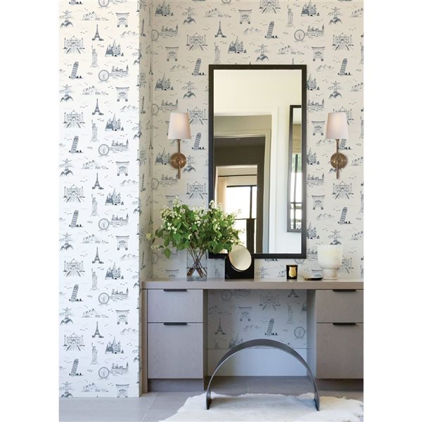 NuWallpaper Landmark Navy Travelers Toille Novelty Peel and Stick Wallpaper