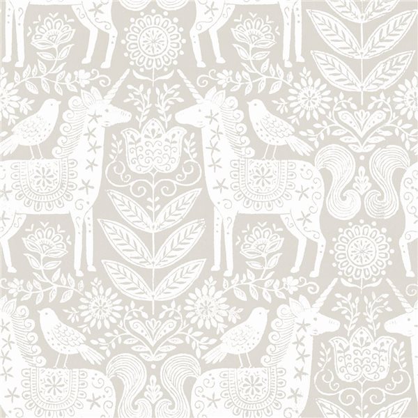 NuWallpaper Unicorn Stamp Taupe Peel and Stick Wallpaper