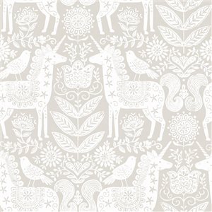 NuWallpaper Unicorn Stamp Taupe Peel and Stick Wallpaper