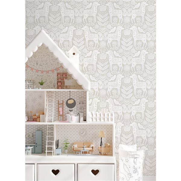 NuWallpaper Unicorn Stamp Taupe Peel and Stick Wallpaper