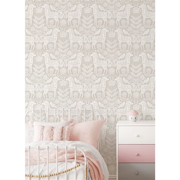 NuWallpaper Unicorn Stamp Taupe Peel and Stick Wallpaper