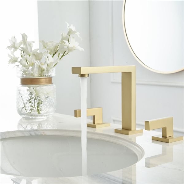 8 inch Widespread Double Handle Bathroom Faucet with Supply Hose in Brushed Gold