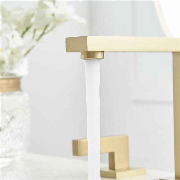 8 inch Widespread Double Handle Bathroom Faucet with Supply Hose in Brushed Gold