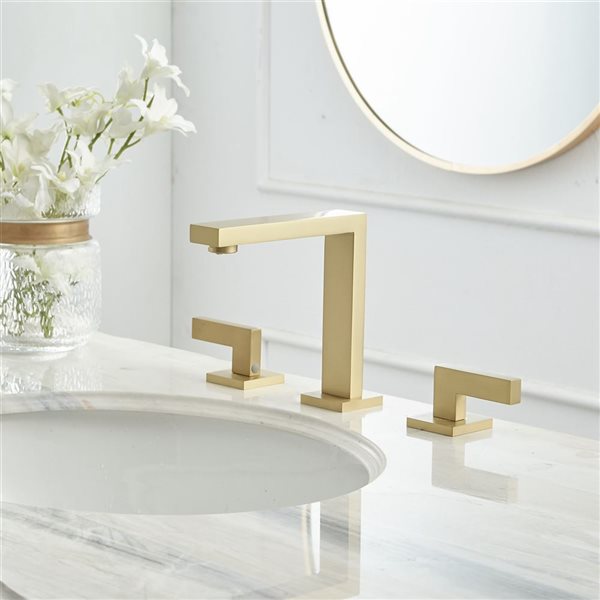 8 inch Widespread Double Handle Bathroom Faucet with Supply Hose in Brushed Gold