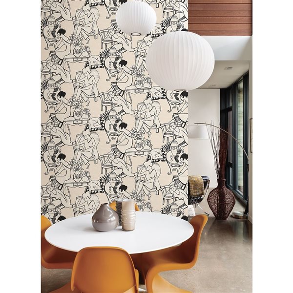 NuWallpaper Illustrative Taupe Leisure Ladies Novelty Peel and Stick Wallpaper