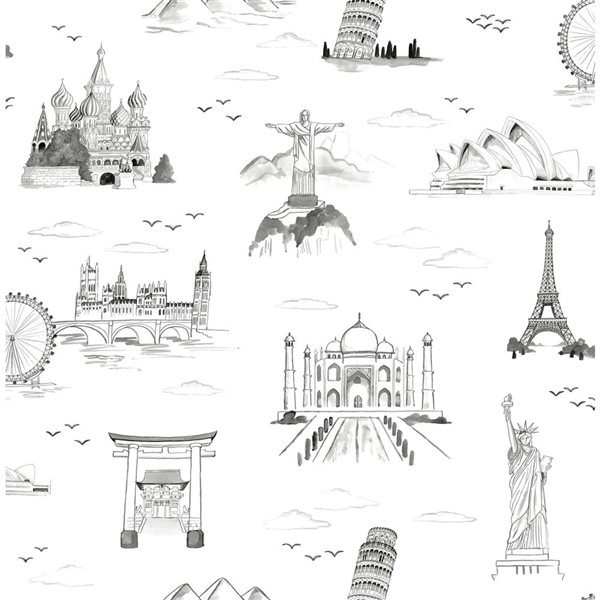 NuWallpaper Landmark Travelers Toille Black Novelty Peel and Stick Wallpaper