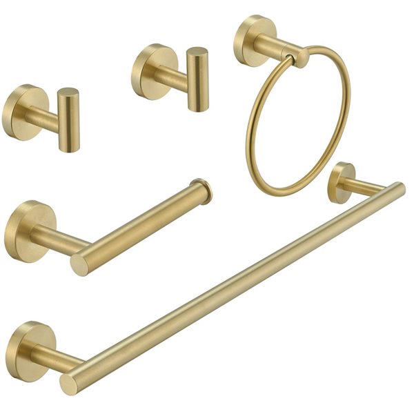 BWE 5 Piece Bath Hardware Set with Towel Bar Hook Toilet Paper Holder and Towel Ring in Brushed Gold A 91020 BG RONA