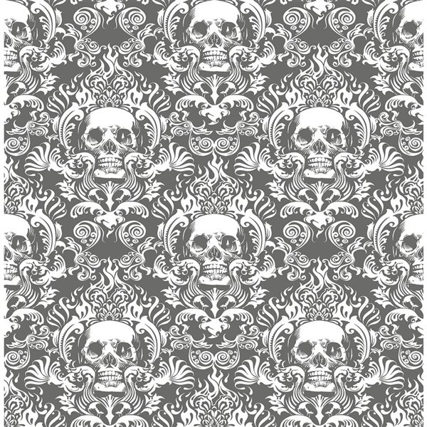 NuWallpaper Skulls Grey Fieri Novelty Peel and Stick Wallpaper