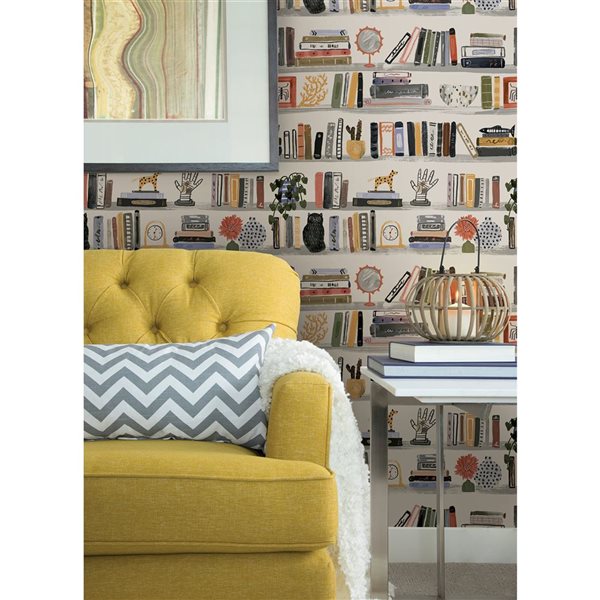 NuWallpaper Painterly Yellow Shelf Stories Novelty Peel and Stick Wallpaper