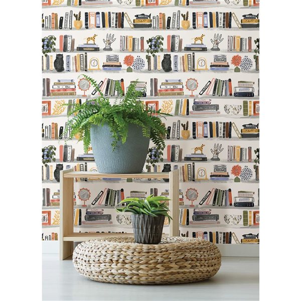 NuWallpaper Painterly Yellow Shelf Stories Novelty Peel and Stick Wallpaper