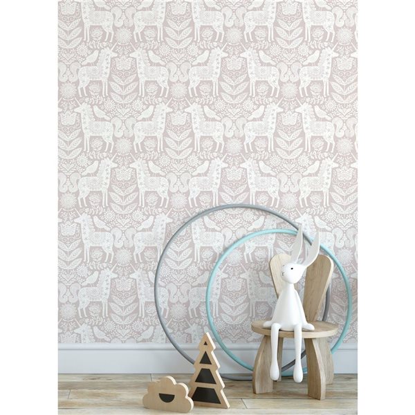 NuWallpaper Unicorn Stamp Pink Peel and Stick Wallpaper