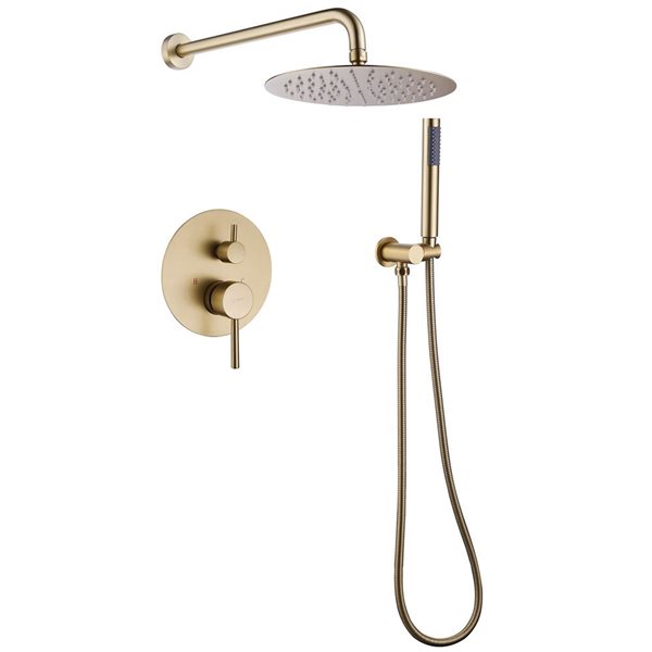 1-Handle 2-Spray Rain Shower Faucet and Hand Shower Combo Kit in Brushed Gold (Valve Included)