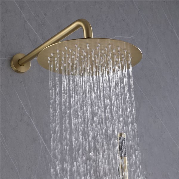 1-Handle 2-Spray Rain Shower Faucet and Hand Shower Combo Kit in Brushed Gold (Valve Included)