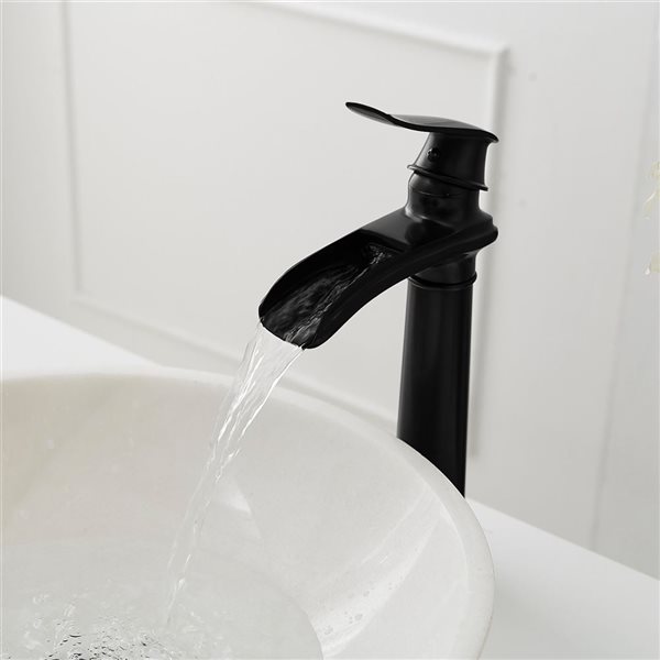 Waterfall Single Hole Single Handle Bathroom Vessel Sink Faucet with Drain Assembly in Matte Black