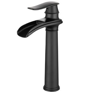 Waterfall Single Hole Single Handle Bathroom Vessel Sink Faucet with Drain Assembly in Matte Black