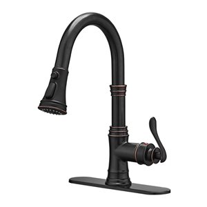 Single-Handle Pull-Down Sprayer 3 Spray High Arc Kitchen Faucet with Deck Plate in Oil Rubbed Bronze