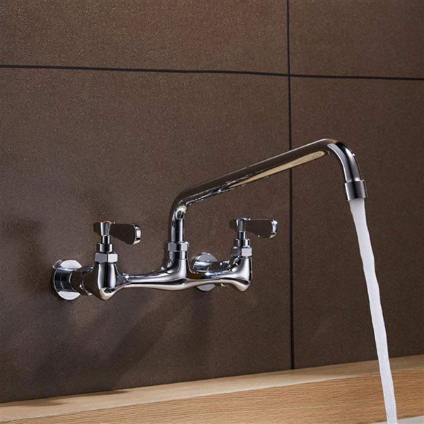 2-Handle Wall Mount Kitchen Faucet with 8 inch Swivel Spout 8 inch Center in Polished Chrome