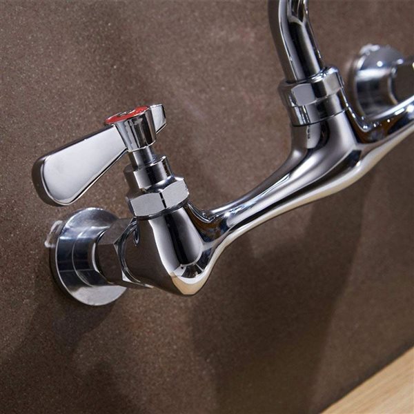 2-Handle Wall Mount Kitchen Faucet with 8 inch Swivel Spout 8 inch Center in Polished Chrome