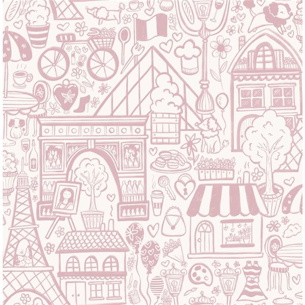 NuWallpaper Oui Paris Pink Peel and Stick Wallpaper