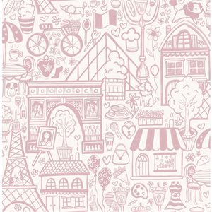 NuWallpaper Oui Paris Pink Peel and Stick Wallpaper