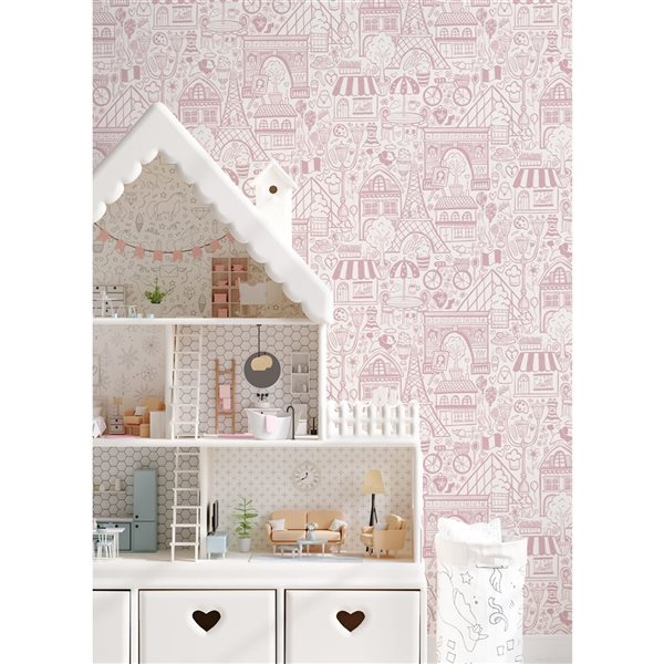 NuWallpaper Oui Paris Pink Peel and Stick Wallpaper