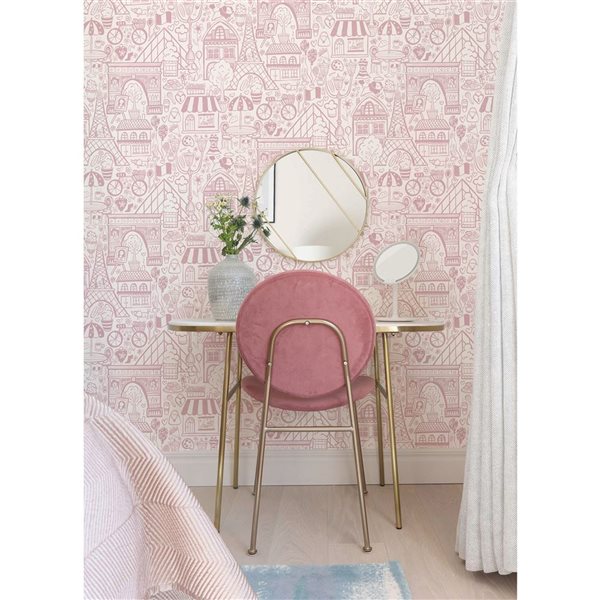 NuWallpaper Oui Paris Pink Peel and Stick Wallpaper