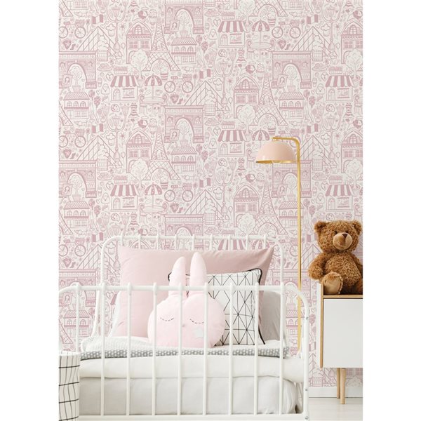 NuWallpaper Oui Paris Pink Peel and Stick Wallpaper