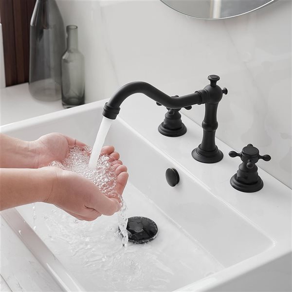 8 in. Widespread 2-Handle 3-Hole Bathroom Faucet with Drain Kit and Supply Lines in Matte Black