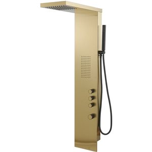 1-Jet Rainfall Shower Panel System with Waterfall Shower Head and Shower Wand in Brushed Gold