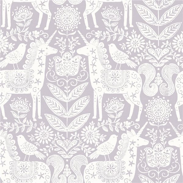 NuWallpaper Unicorn Stamp Purple Peel and Stick Wallpaper