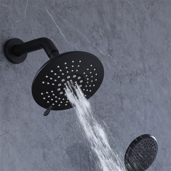 BWE Single-Handle 2-Spray Round High Pressure Shower Faucet in Matte Black (Valve Included)
