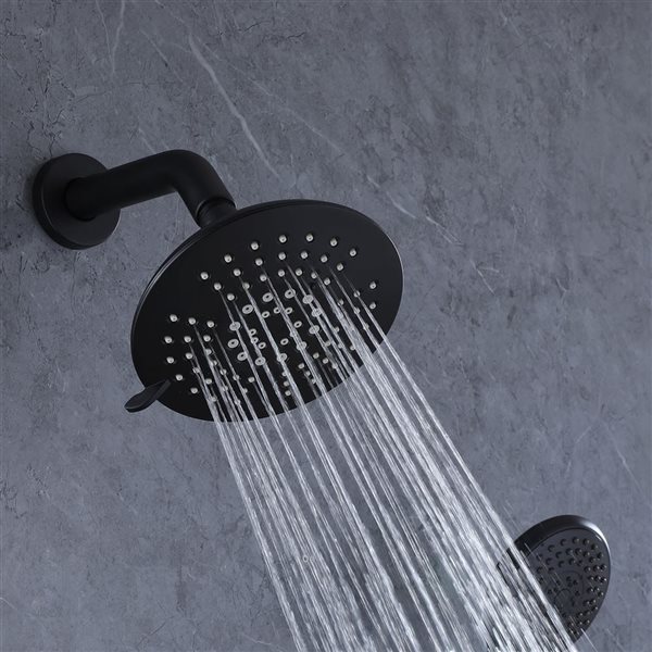 BWE Single-Handle 2-Spray Round High Pressure Shower Faucet in Matte Black (Valve Included)
