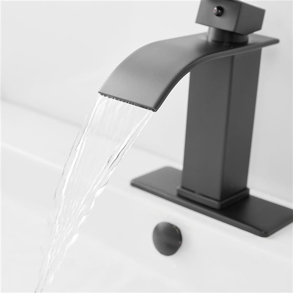 Waterfall Single Handle Single Hole Low-Arc Bathroom Faucet Bathroom Vanity Sink in Matte Black