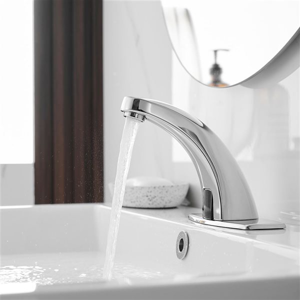 Automatic Sensor Touchless Bathroom Sink Faucet with Deck Plate in Polished Chrome