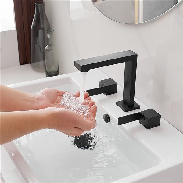 8 in. Widespread Double Handle High-Arc Bathroom Faucet Water-Saving With Drain Kit In Matte Black