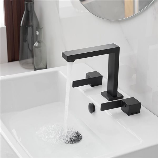 8 in. Widespread Double Handle High-Arc Bathroom Faucet Water-Saving With Drain Kit In Matte Black