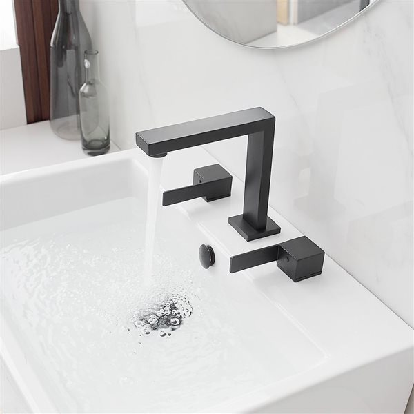 8 in. Widespread Double Handle High-Arc Bathroom Faucet Water-Saving With Drain Kit In Matte Black