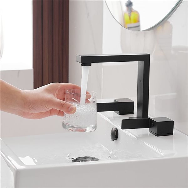 8 in. Widespread Double Handle High-Arc Bathroom Faucet Water-Saving With Drain Kit In Matte Black