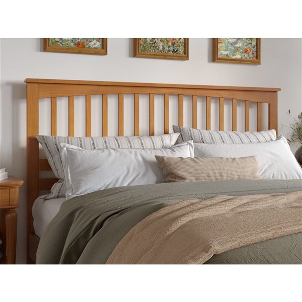 Mission King Solid Wood Headboard with Attachable Charger in Light Toffee