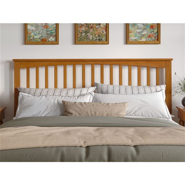 Mission King Solid Wood Headboard with Attachable Charger in Light Toffee