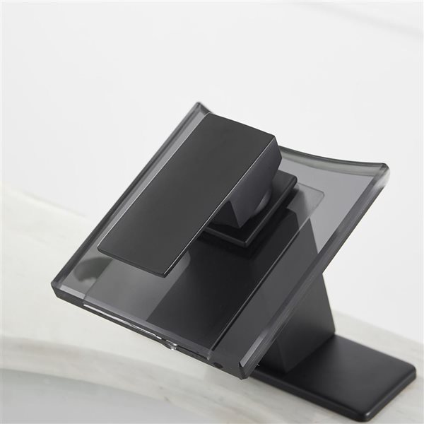 Waterfall Single Hole Single-Handle Low-Arc Bathroom Faucet with Glass Spout in Matte Black